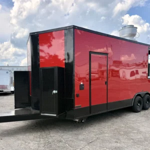 8.5x24TA2 Hook & Line BBQ Concession Porch Trailer Red Blackout Package