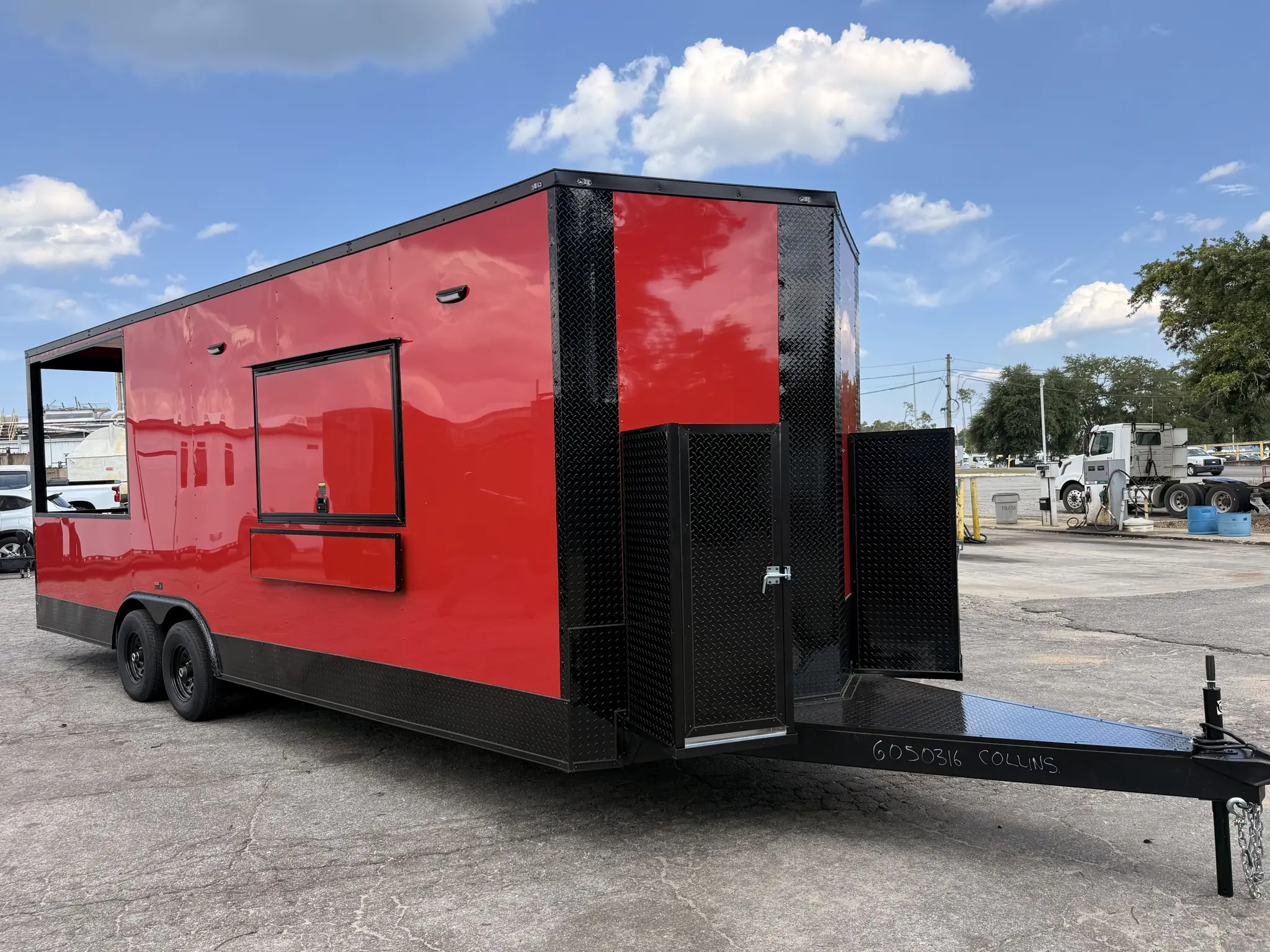 8.5x24TA2 Hook & Line BBQ Concession Porch Trailer Red Blackout Package - Image 3